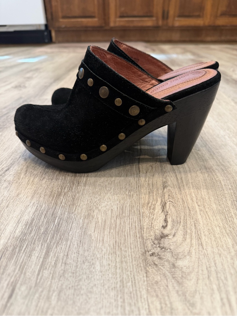 Corso Como Black Suede Studded Platform Clogs Heels Approx 7.5